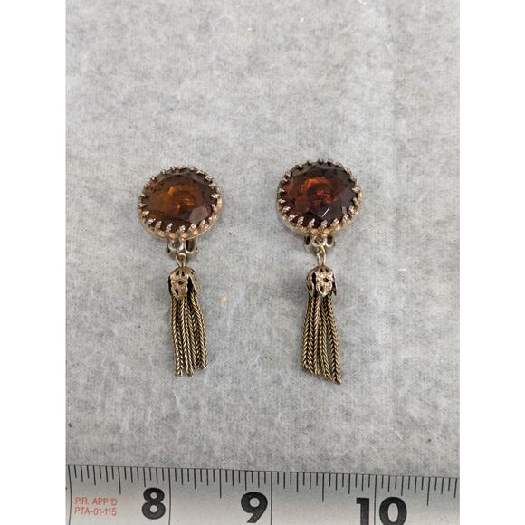 Set Of‎ 3 Vintage Earrings Rhinestone Tassel Leopard Drop Dangle Stud - Picture 5 of 11